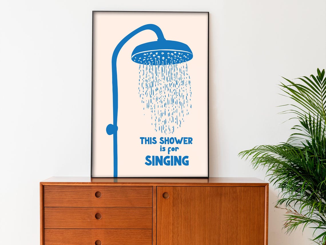 This Shower Is For Singing Blue Minimalist Bathroom Art Poster - Image 3