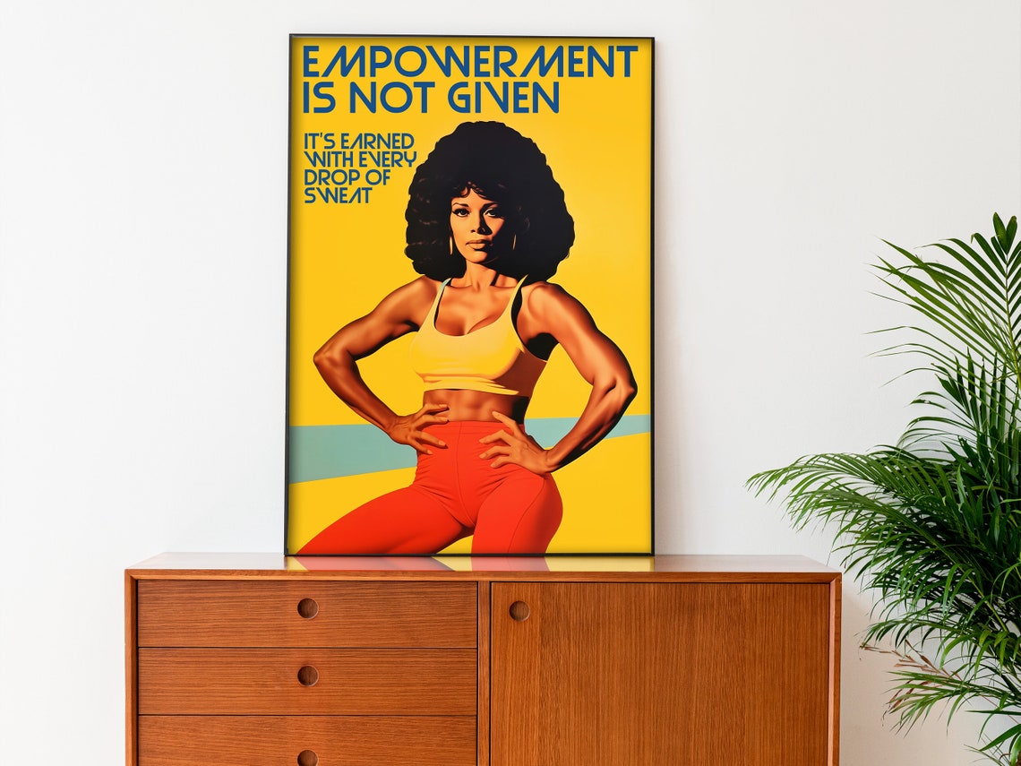 Gym Wall Art 70s Poster Gym Art Print Fitness Girl Poster Home Gym Motivation Black Woman Workout Fitness Poster - Image 4