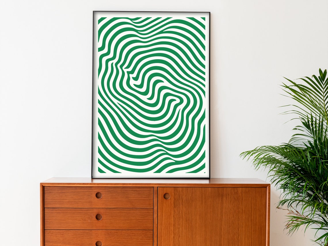 Geometric Green Wavy Line Pattern Minimalist Abstract Art Wall Poster - Image 3