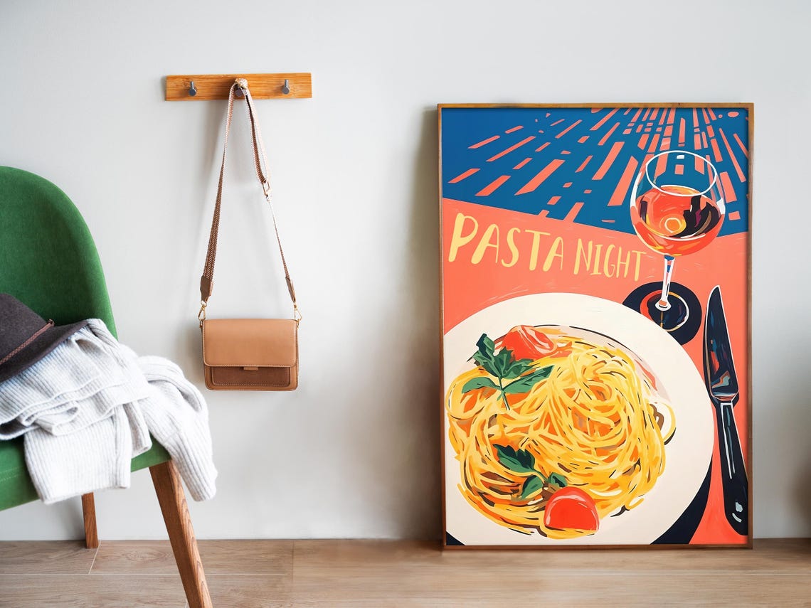 Pasta Night Italian Spaghetti Wine Dinner Kitchen Art Poster - Image 5