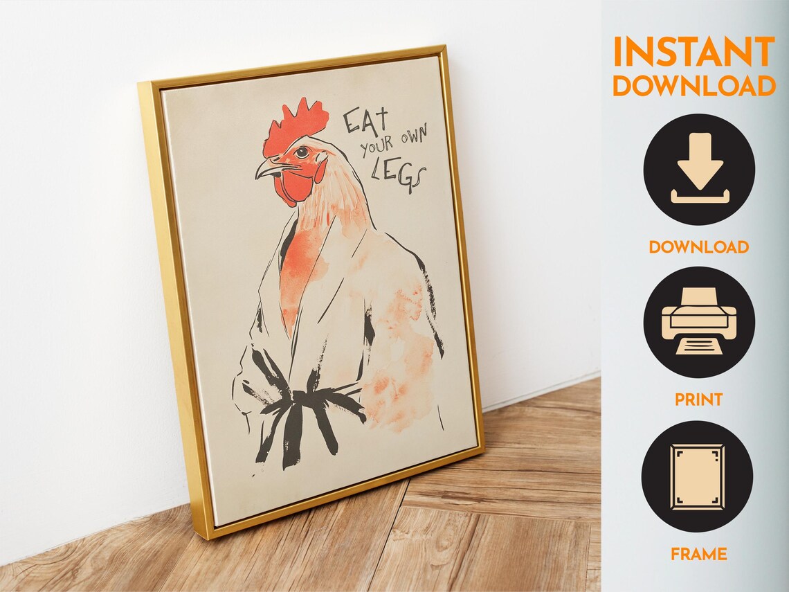 Eat Your Own Legs Funny Chicken Watercolor Kitchen Quote Poster - Image 6