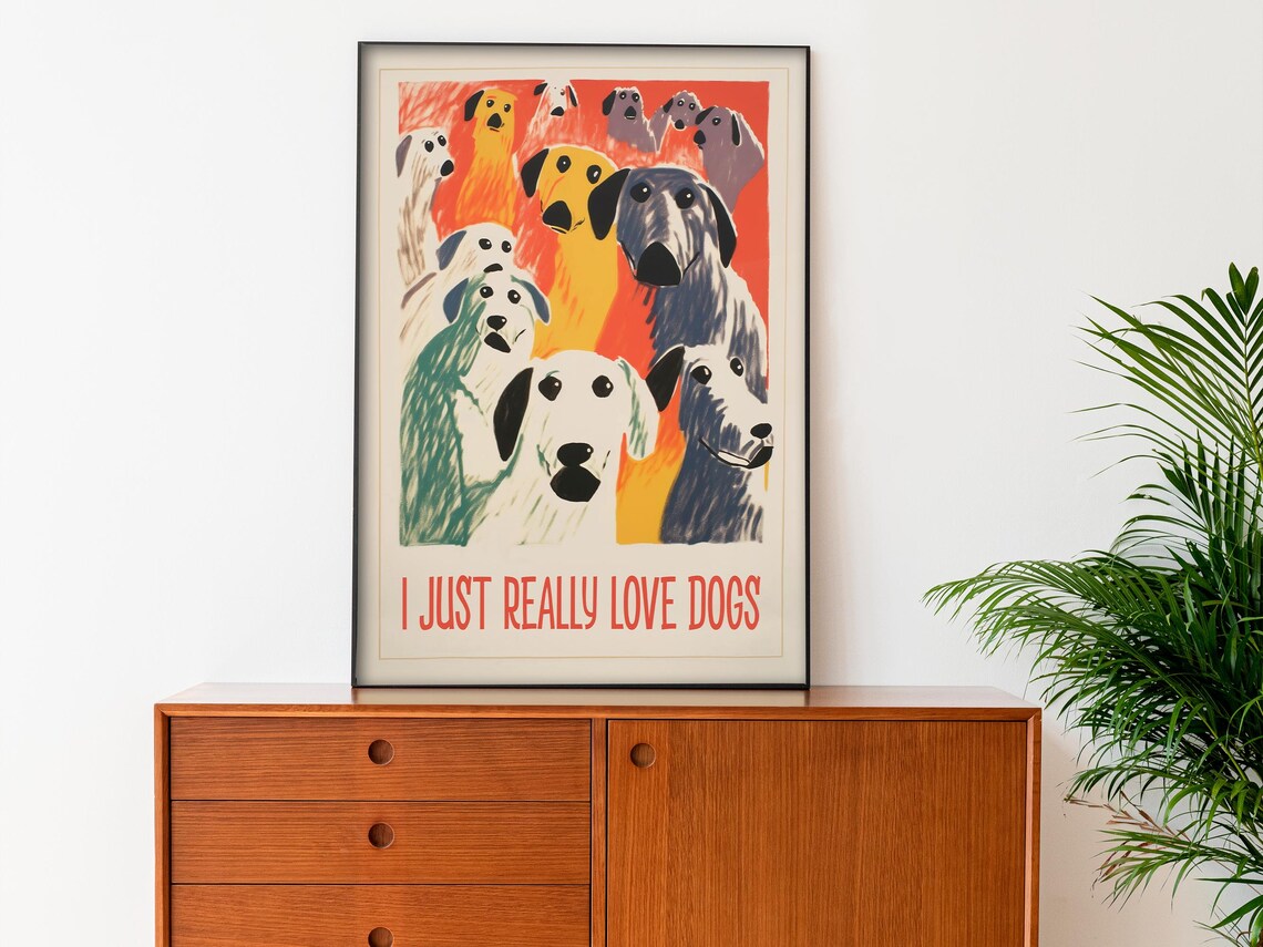 I Love Dogs Funny Dog Wall Art, Naive Style - Image 3