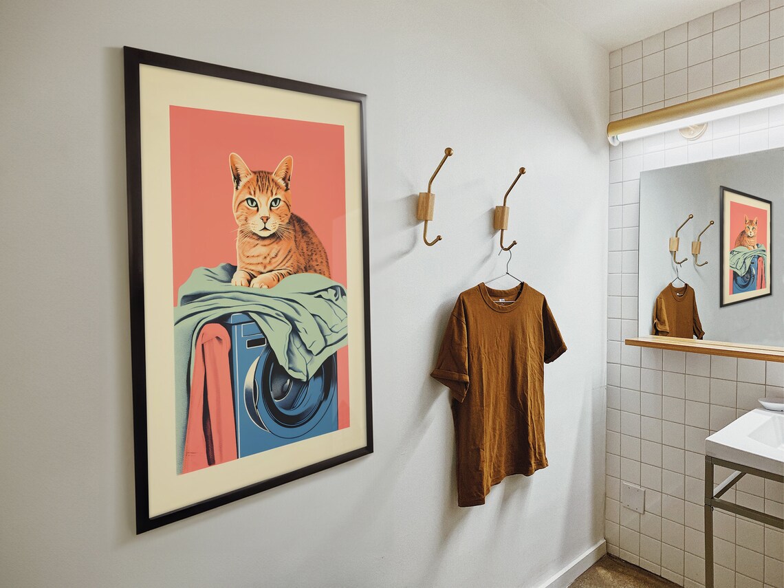 Laundry Day Retro Cat Bathroom Wall Art Print - Image 4