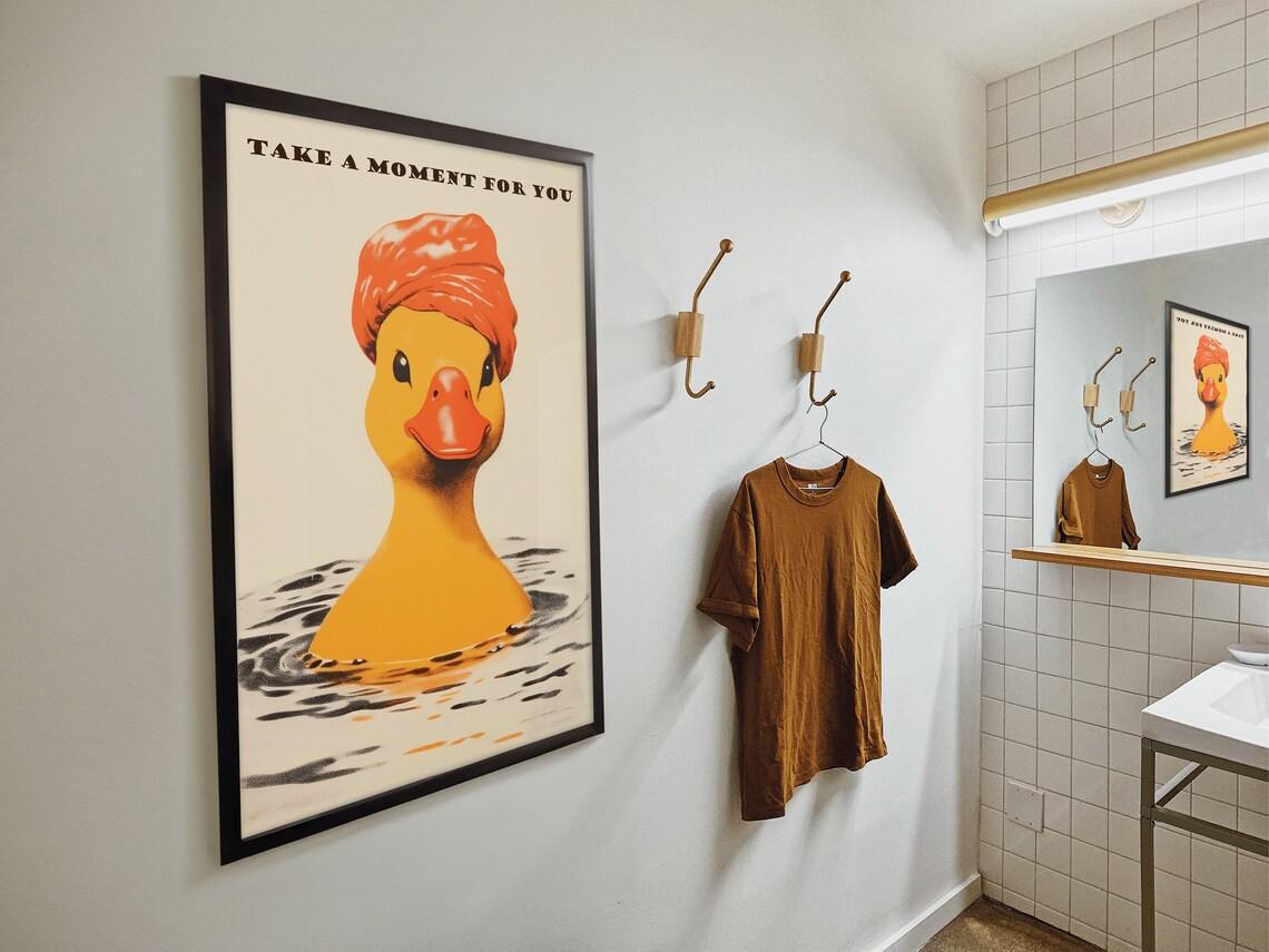 Yellow Rubber Duck Bathroom Art, Funny 50s 60s Poster - Image 4