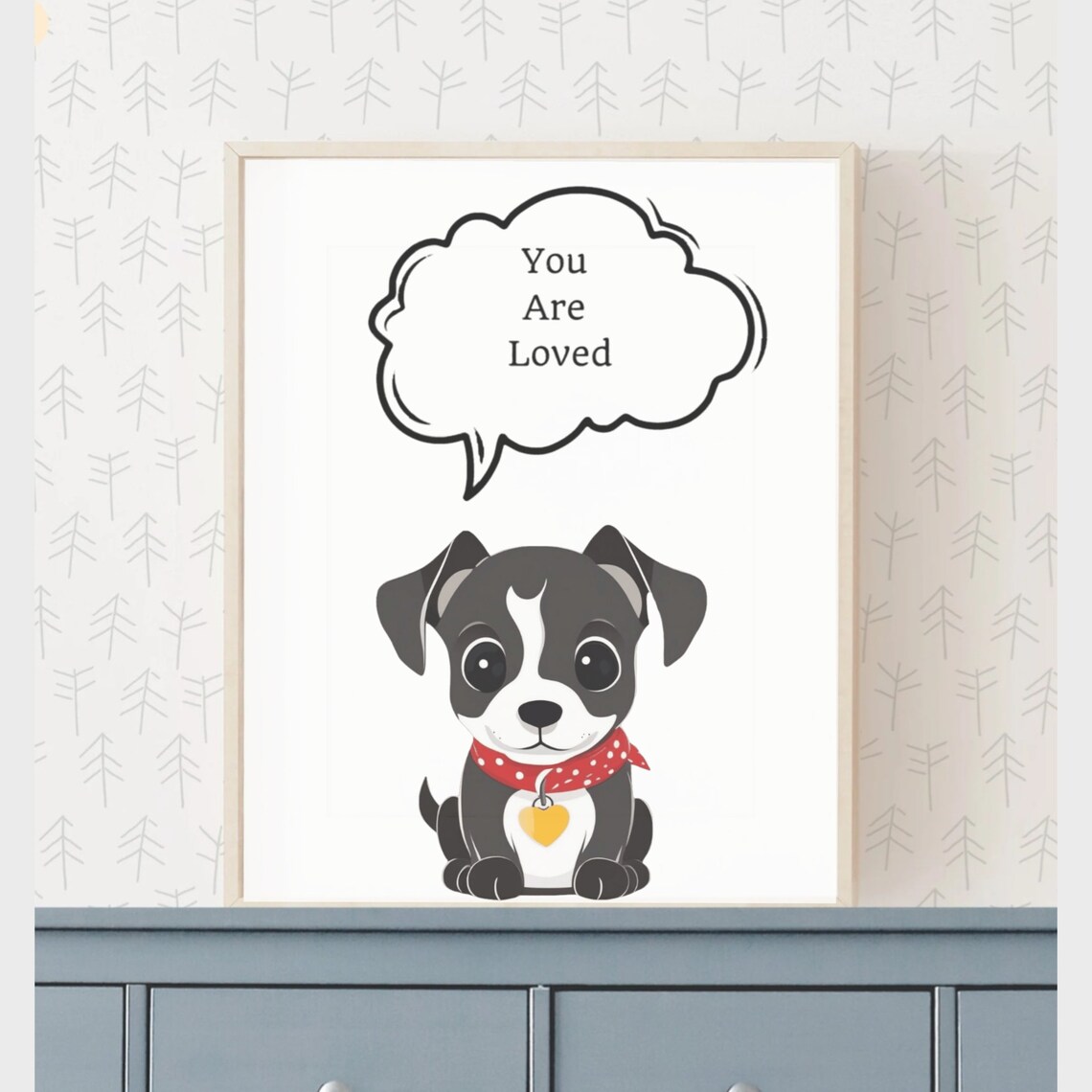 You Are Loved Cute Puppy Dog With Red Bandana Nursery Poster - Image 2