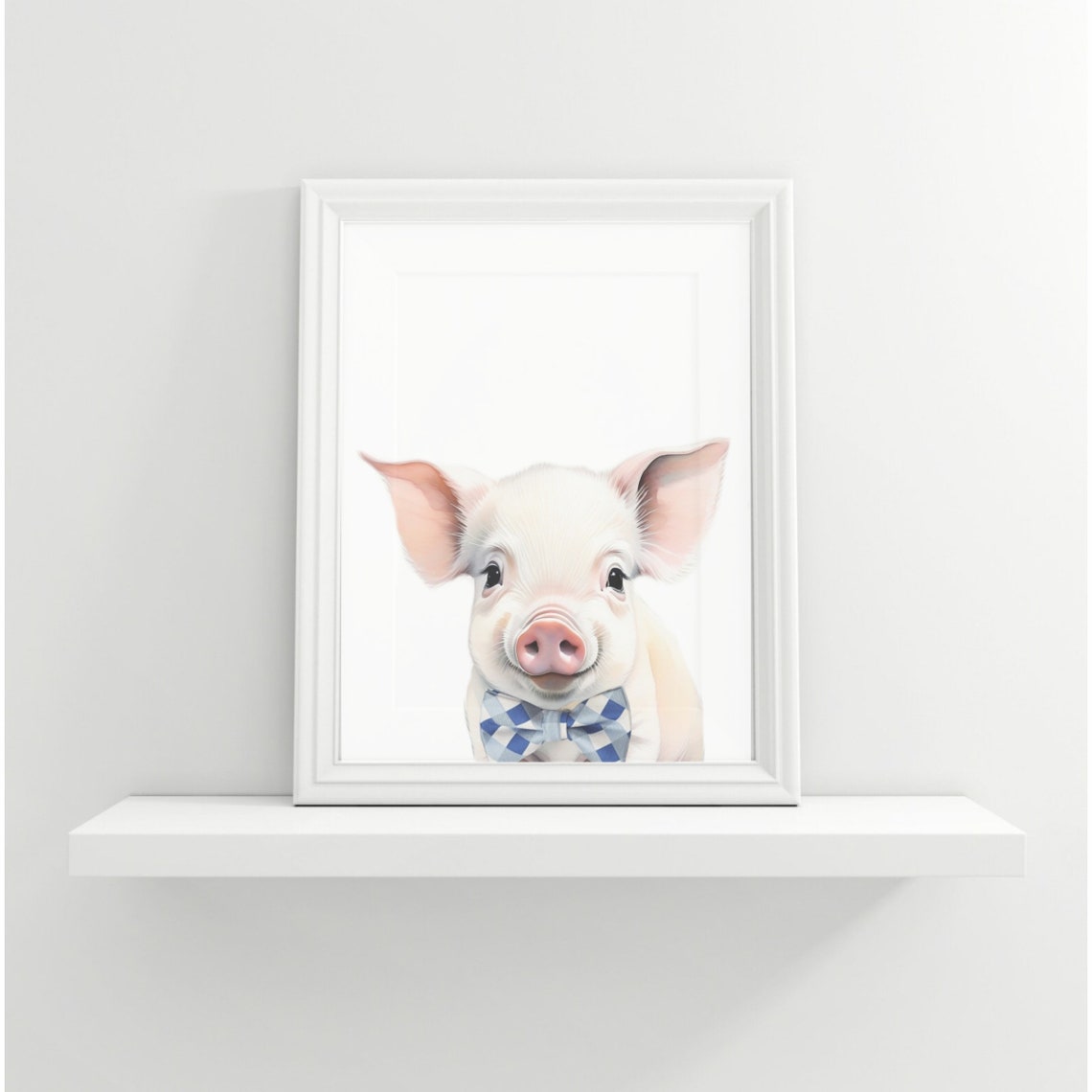 Baby Pig With Blue Bow Tie Watercolor Cute Farm Nursery Poster - Image 2