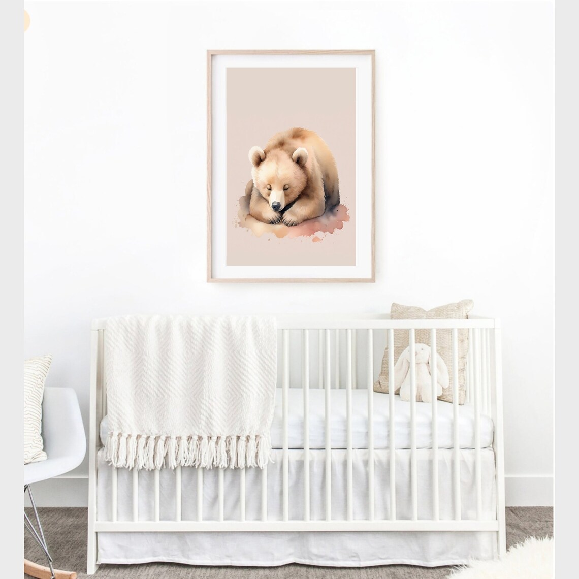 Sweet Sleeping Dreaming Baby Bear Cub Blush Watercolor Nursery Poster - Image 2