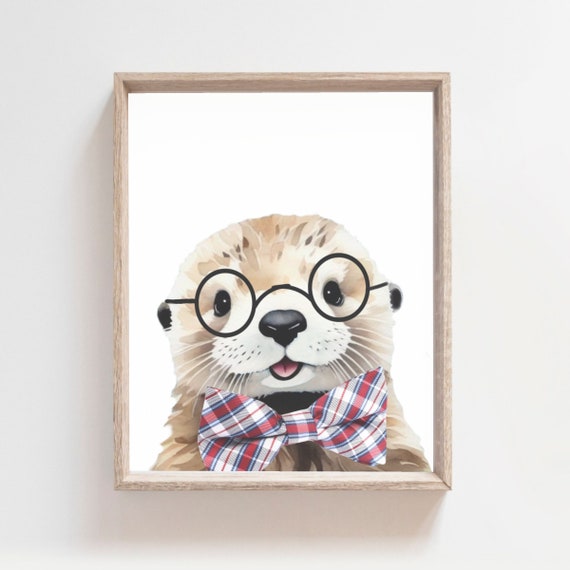Smart Animals Otter Print Watercolor Art Poster Sea Animal Baby Animal Otter Wall Decor Art Otter Poster