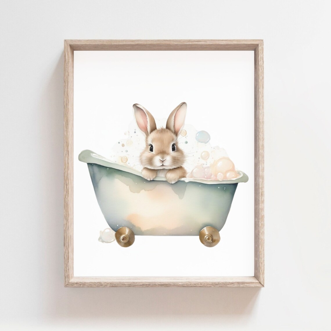 Adorable Baby Bunny In Bathtub Watercolor Kids Bathroom Poster