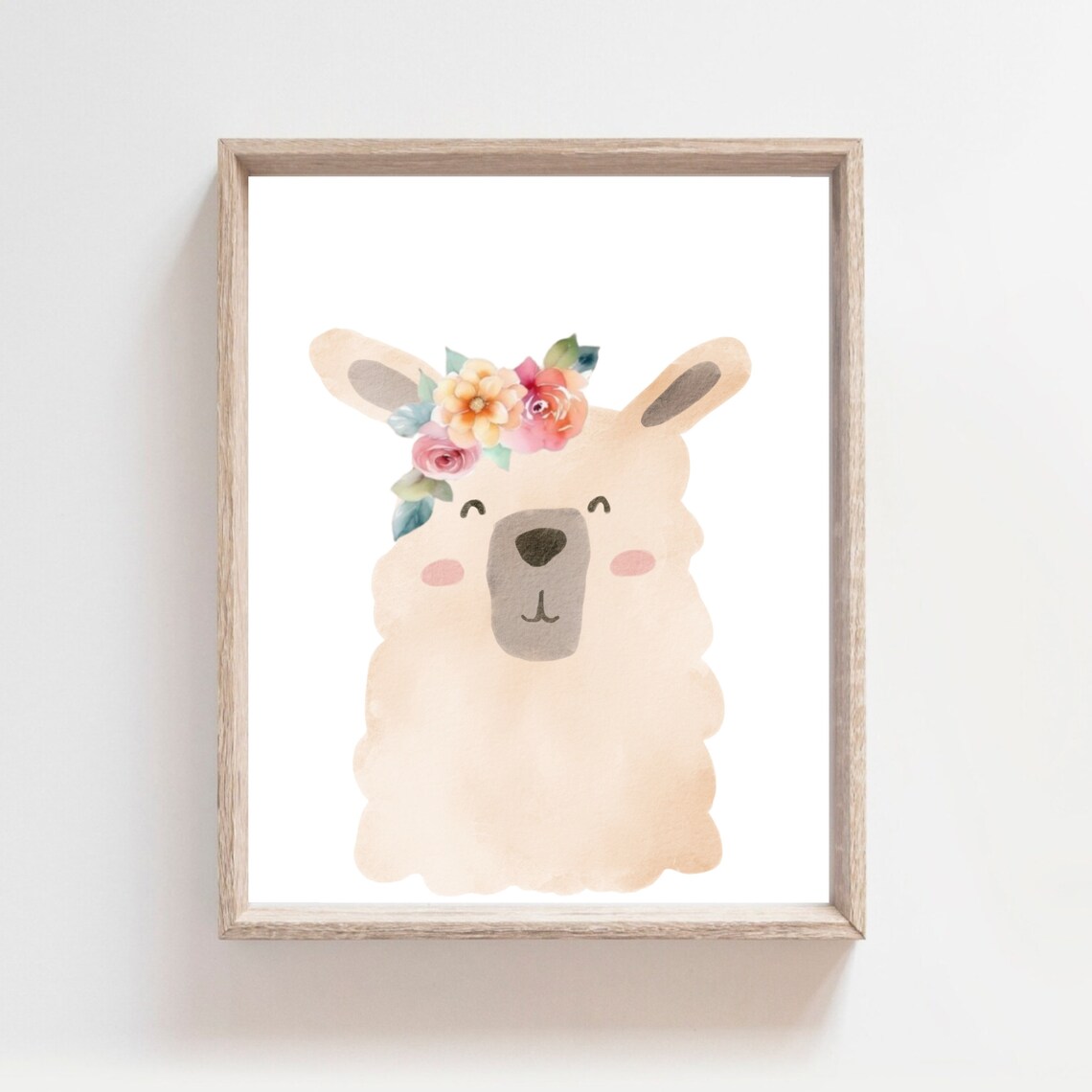 Cute Llama With Flower Crown Watercolor Baby Animal Nursery Girls Room Poster