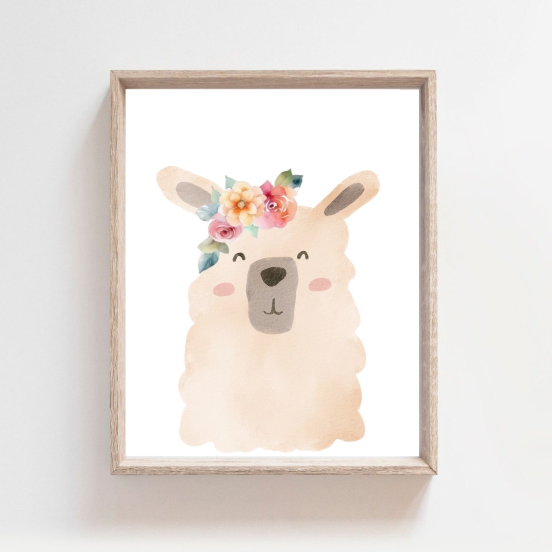 Llama Print Watercolor Llama Cute Alpaca Modern Nursery Girls Room Decor Llama Wall Art Flower Crown Animal Baby Girl Nursery