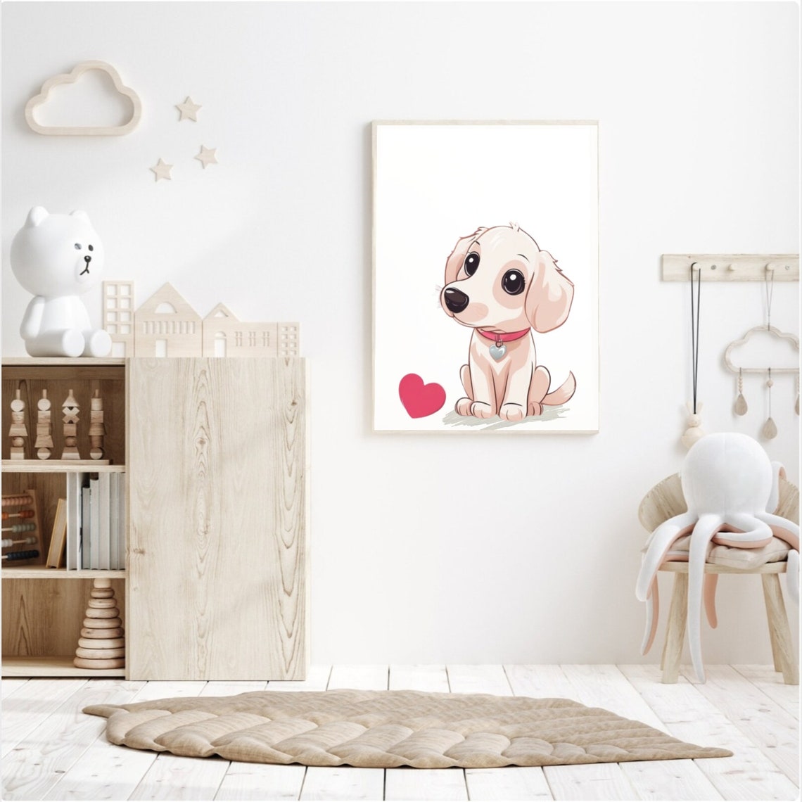 Kids Art Print Cute Dog Valentine Cute Puppy Poster Girls Wall Art Baby Girl Decor Puppy Decor Puppy Poster Pink Heart Art Print - Image 3