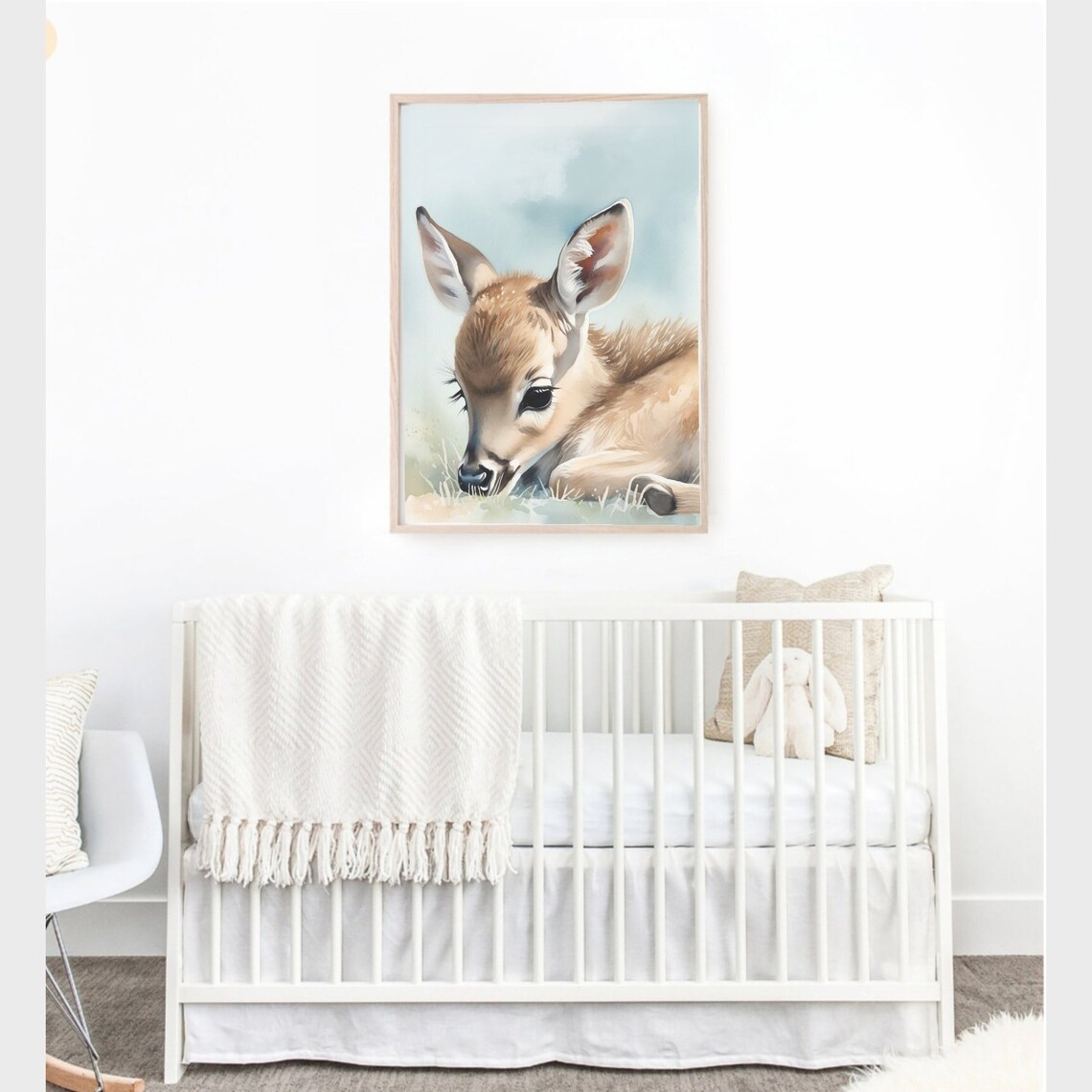 Sweet Baby Deer Fawn Resting Watercolor Woodland Nursery Poster - Image 2