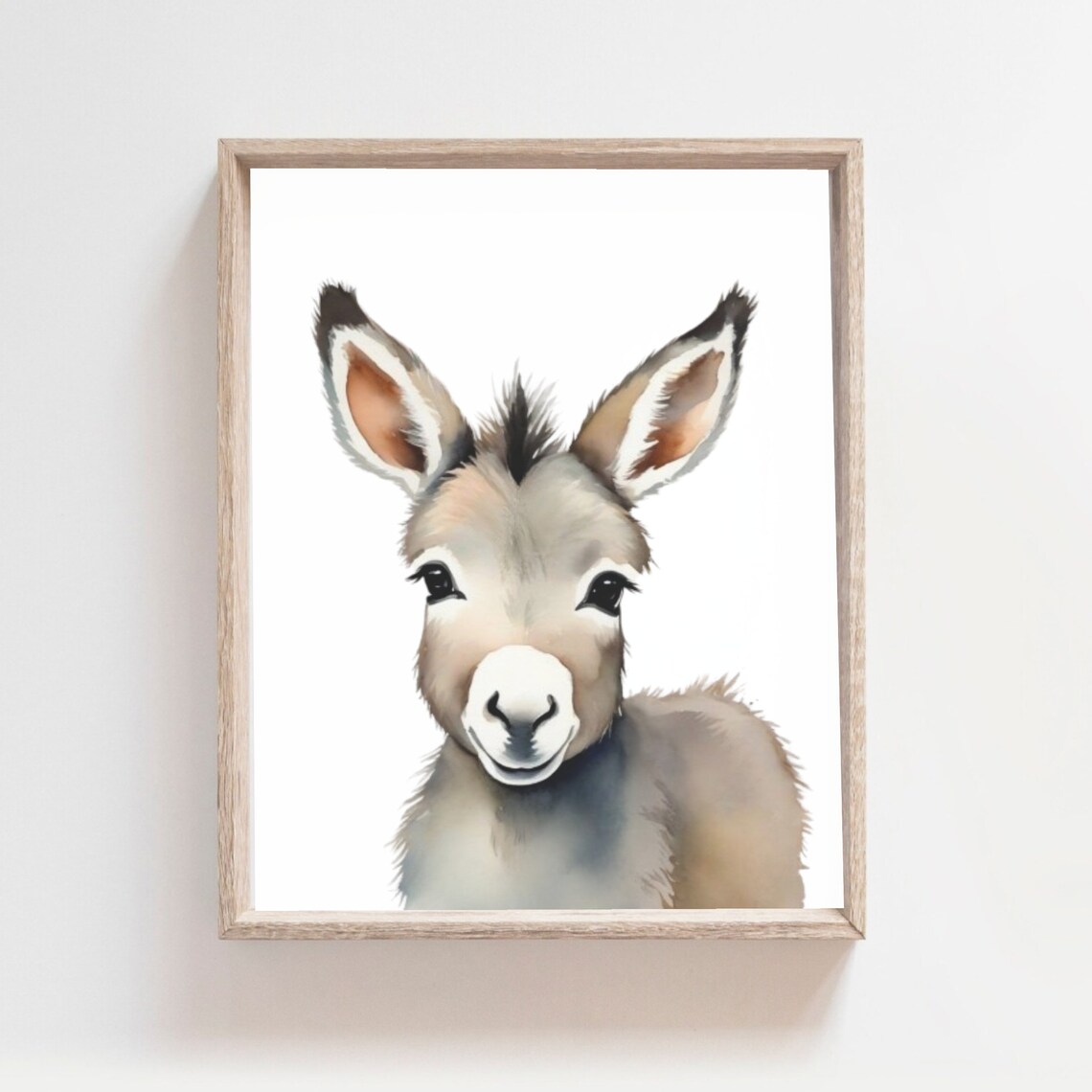 Sweet Baby Donkey Face Soft Watercolor Farm Nursery Animal Poster