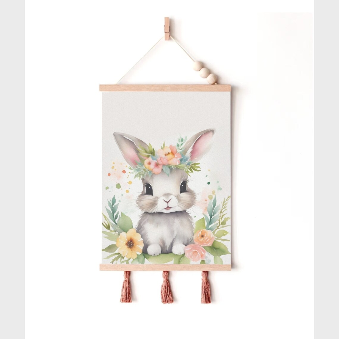 Bunny With Flower Crown Watercolor Floral Rabbit Nursery Poster - Image 2
