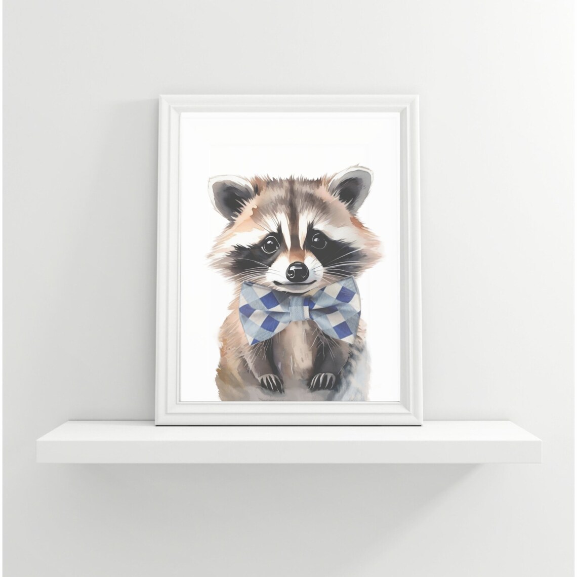 Cute Baby Raccoon Blue Bow Tie Watercolor Nursery Art Poster - Image 2