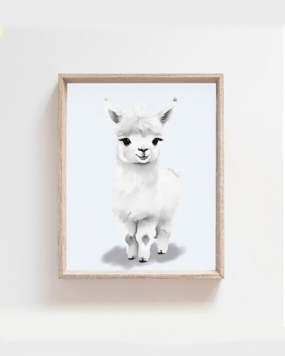 Monochrome White Llama Baby Animal Minimalist Watercolor Poster
