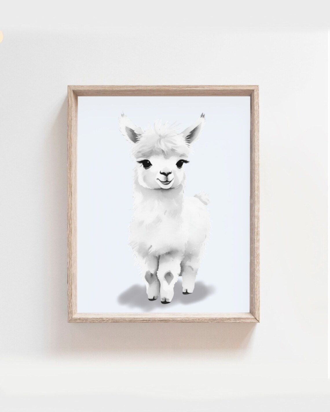 Monochrome White Llama Baby Animal Minimalist Watercolor Poster