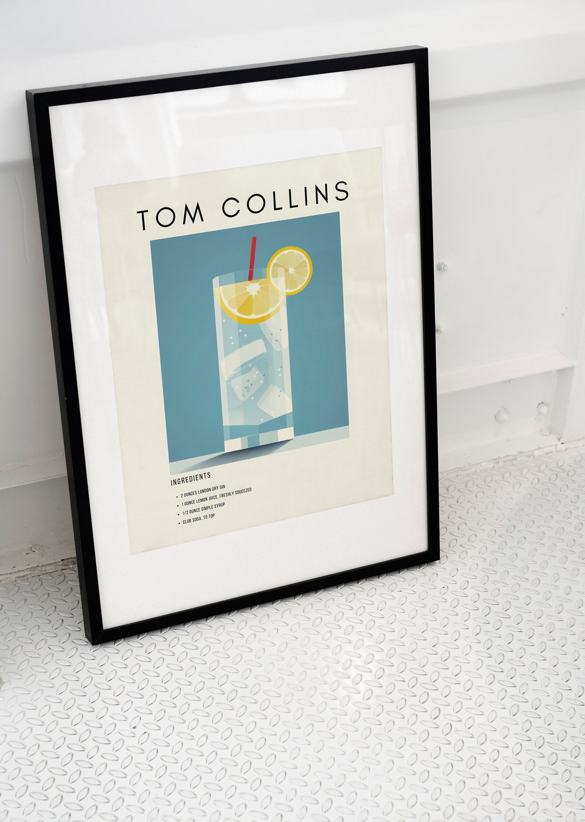 Tom Collins Classic Cocktail Recipe Retro Minimalist Bar Decor Print - Image 3