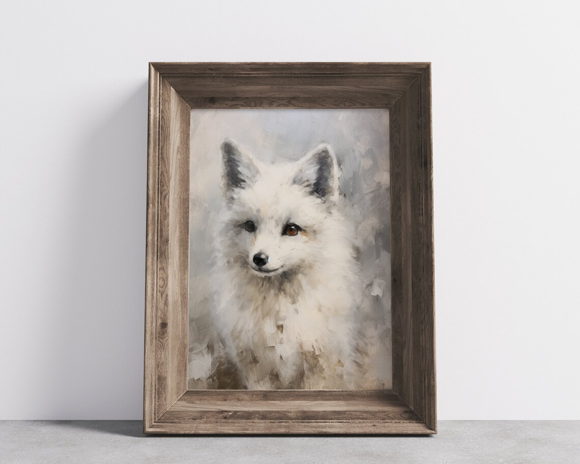 Arctic Fox Portrait Vintage Winter Wildlife Oil Painting Style Poster - Image 3