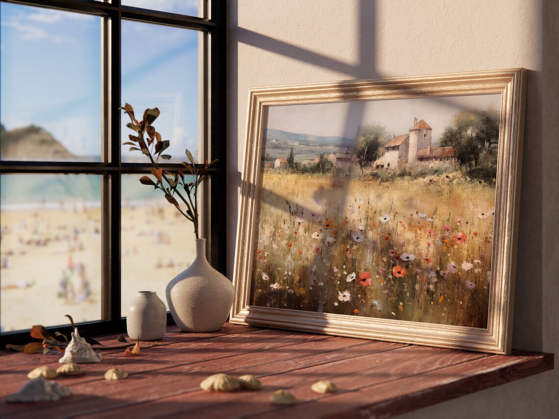 Wildflower Meadow Farmhouse Countryside Vintage Landscape Art Poster - Image 4