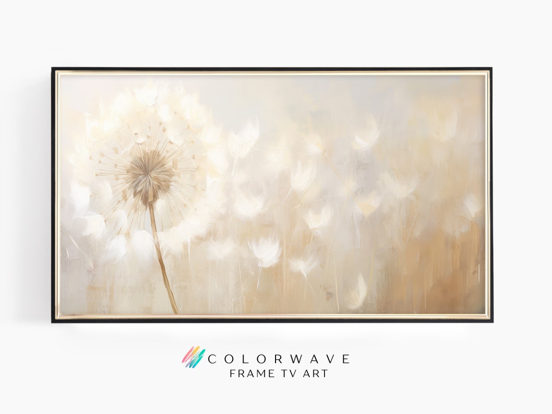 White Dandelion Dreamy Abstract Floral Botanical Painting Wall Art - Image 4