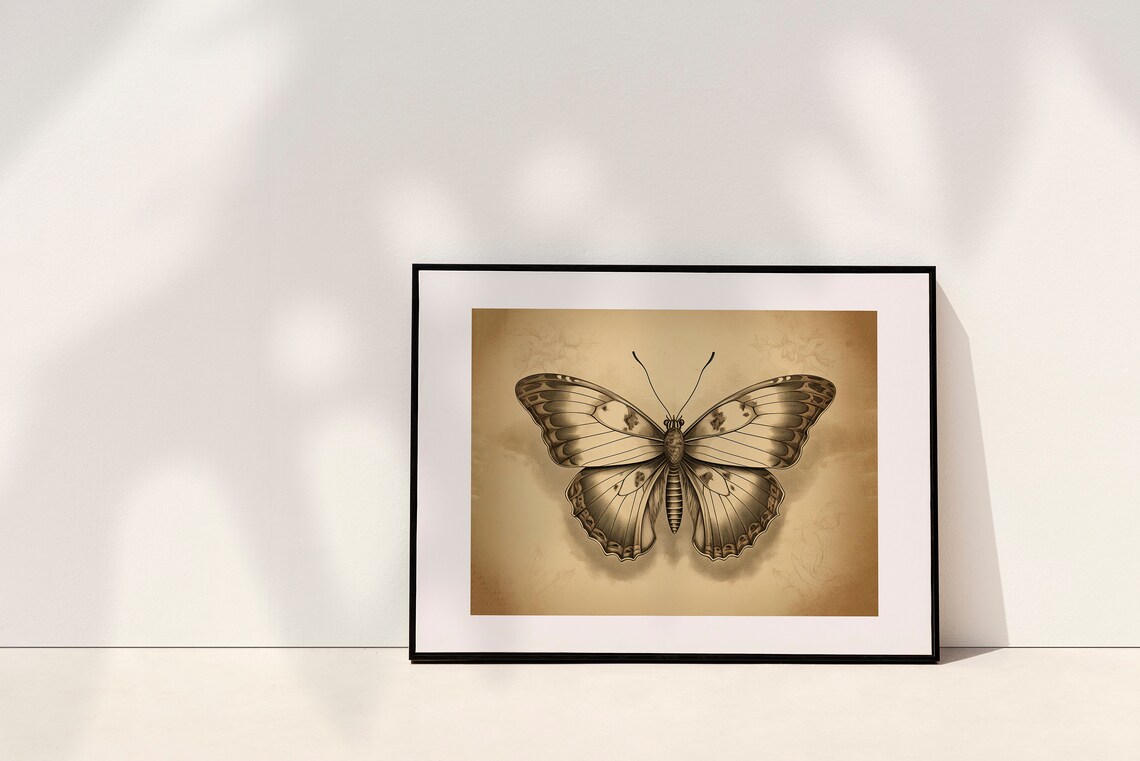 Vintage Butterfly Engraving Sepia Scientific Nature Art Print - Image 2
