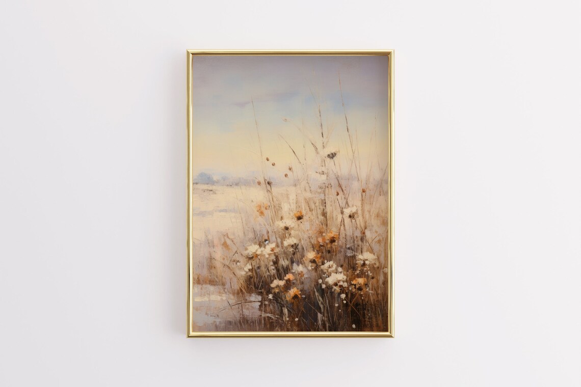 Winter Wildflower Meadow Golden Dusk Vintage Floral Landscape Poster - Image 2
