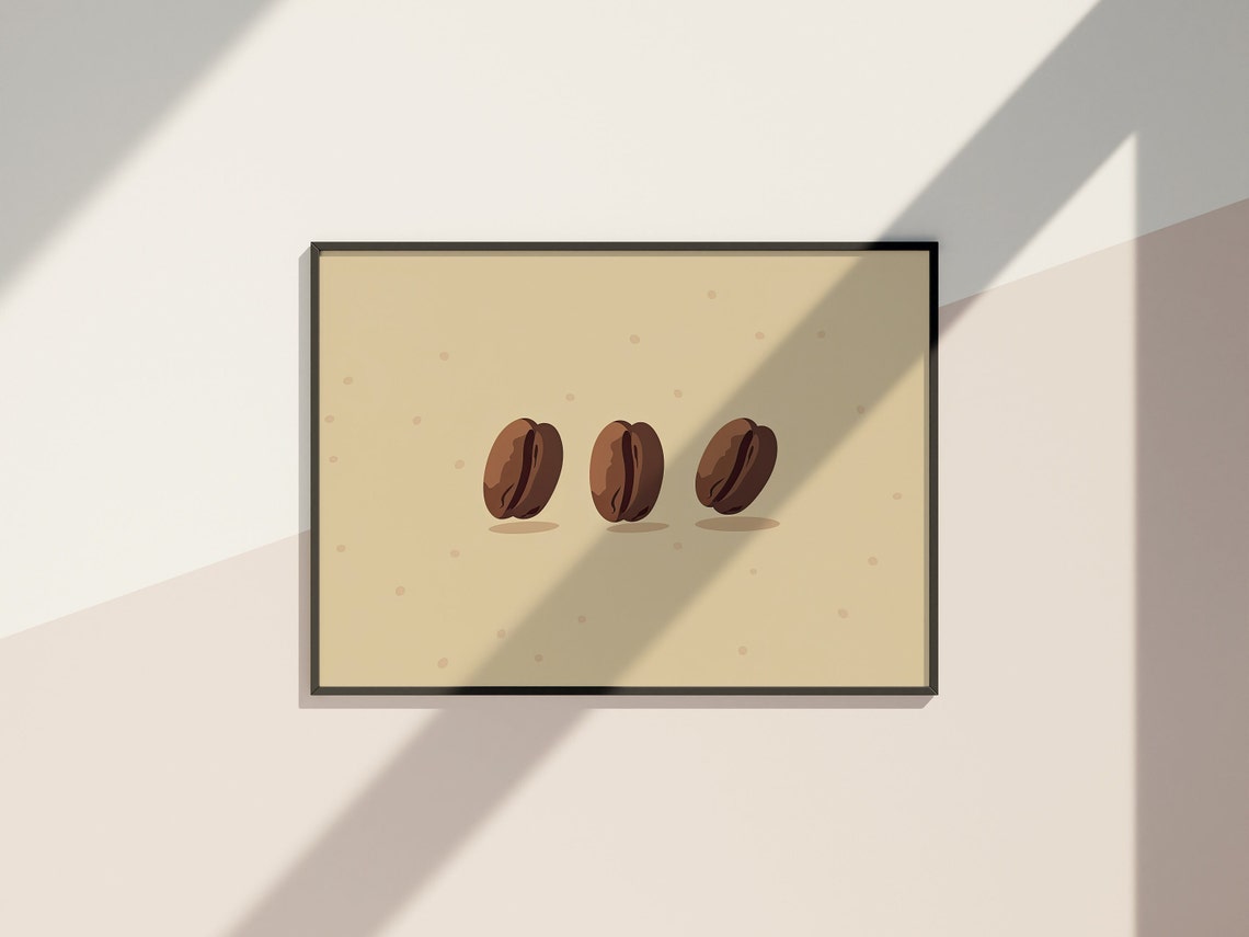 Three Roasted Coffee Beans Minimalist Modern Beige Kitchen Wall Art - Image 3