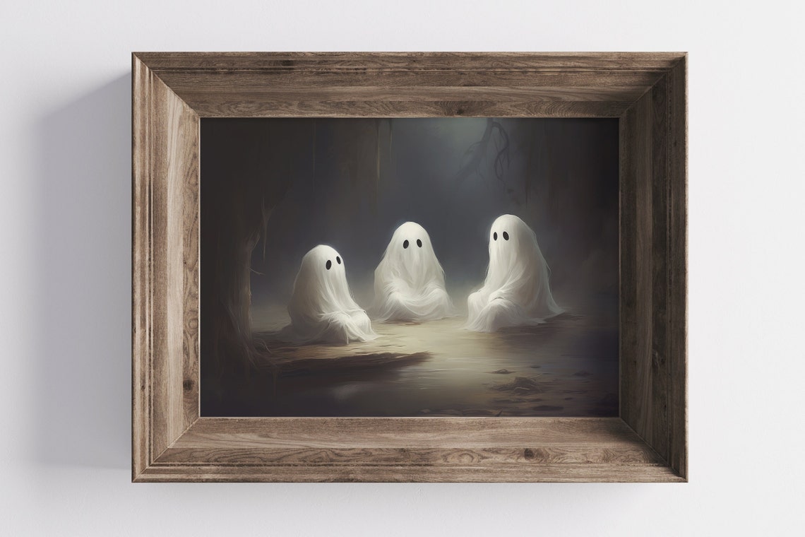 Cute Three Ghosts in Dark Forest Spooky Halloween Night Poster - Image 3