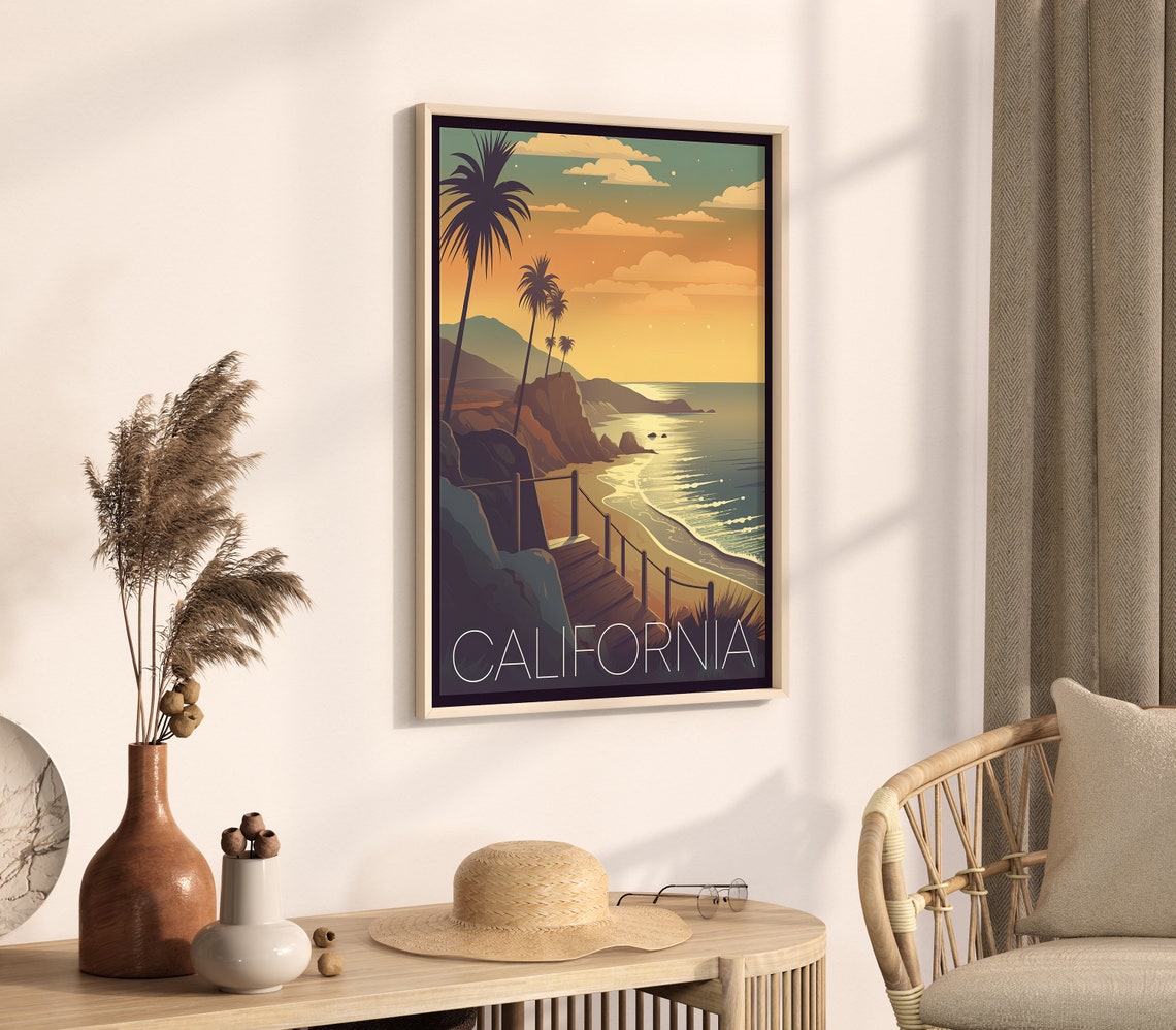 California Coast Retro Sunset Cliffs Palms Beach Travel Poster - Image 4