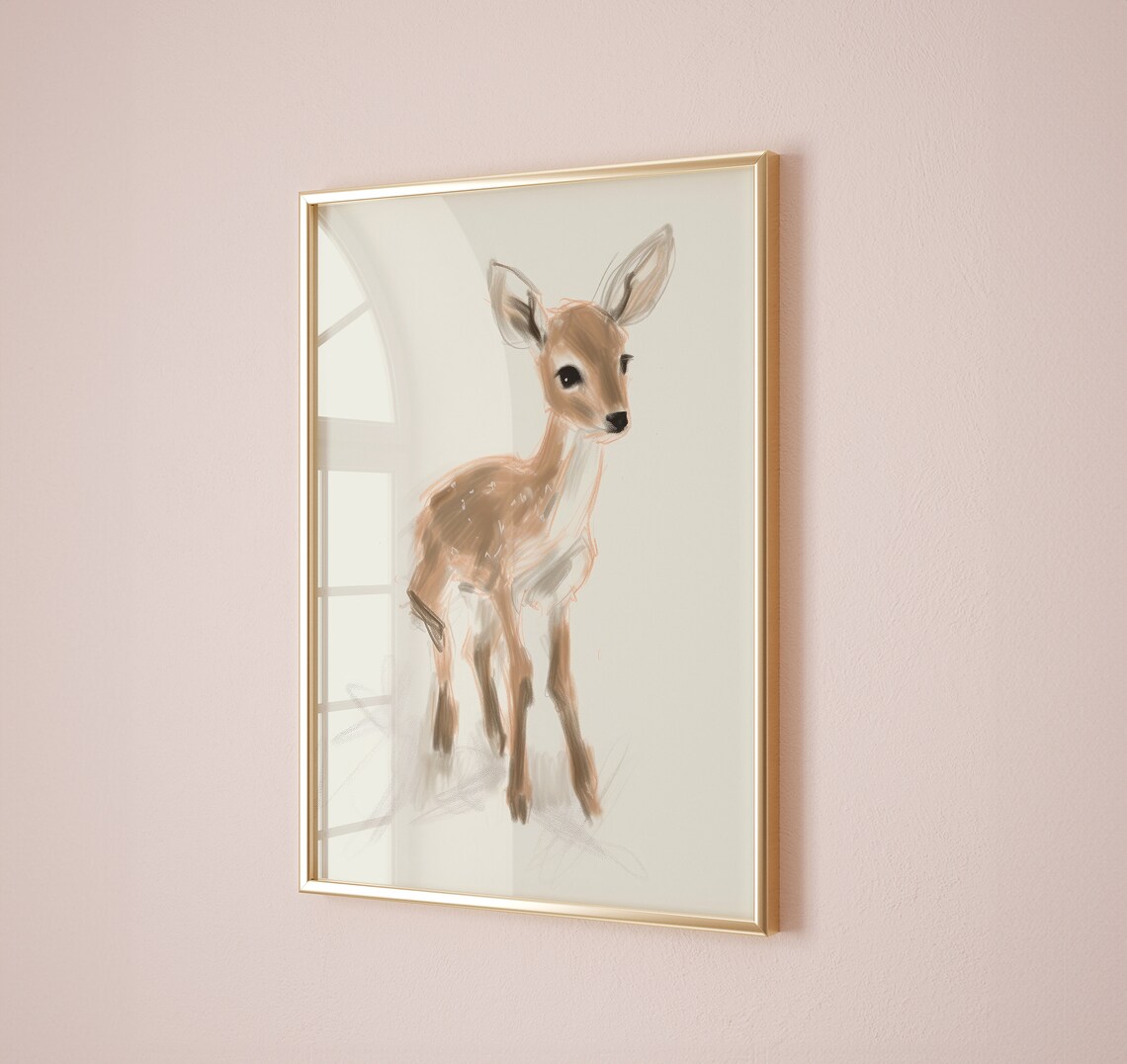 Watercolor Fawn Baby Deer Sketch Minimalist Nursery Animal Art Poster - Image 4