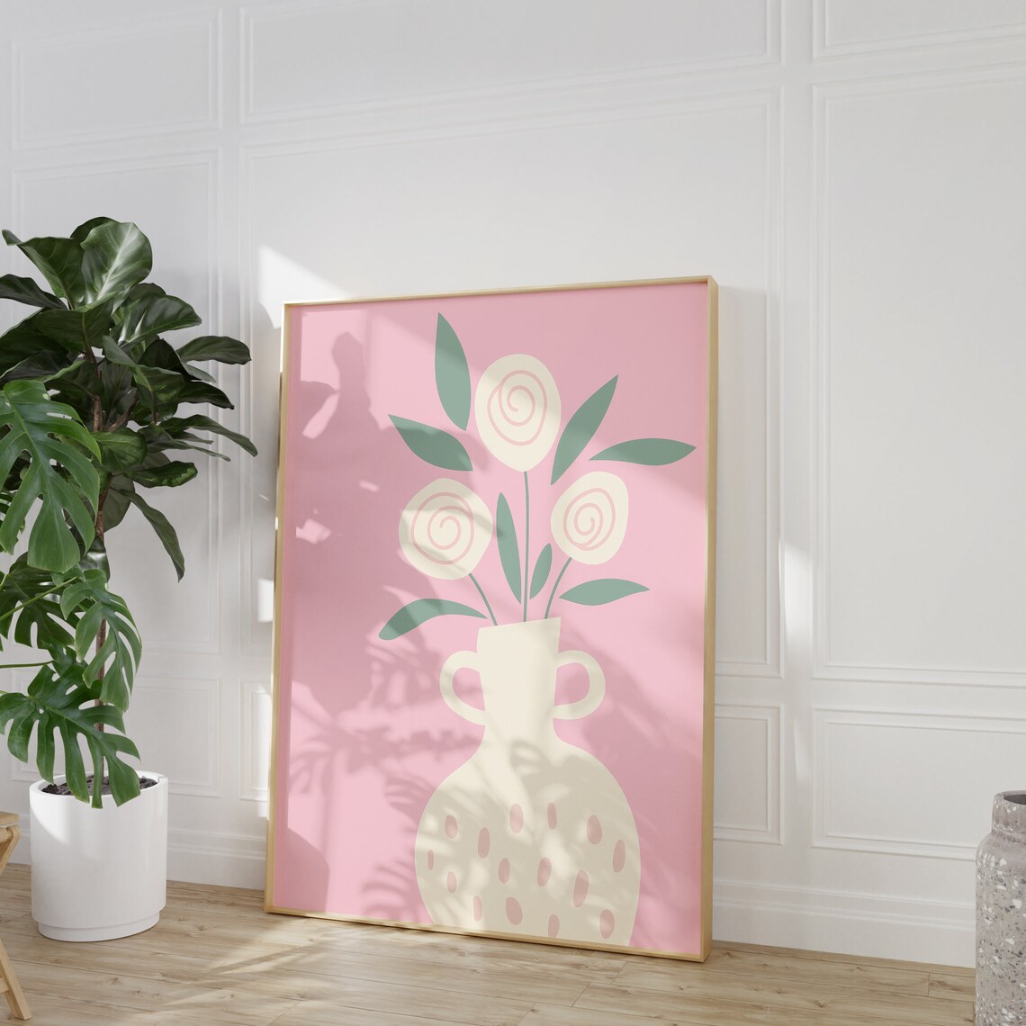 Pink Cream Rose Bouquet Vase Still Life Boho Floral Art Poster - Image 4