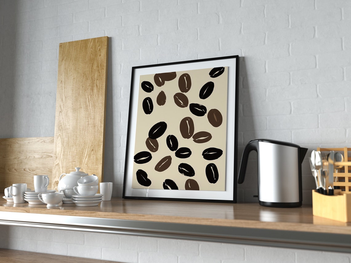 Scattered Coffee Beans Minimalist Boho Modern Kitchen Wall Art - Image 4