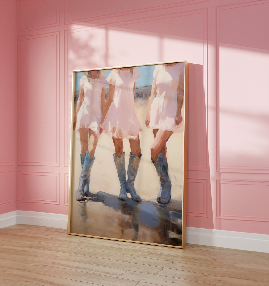 Three Cowgirls Pink Dresses Cowboy Boots Beach Coastal Western Poster - Image 3