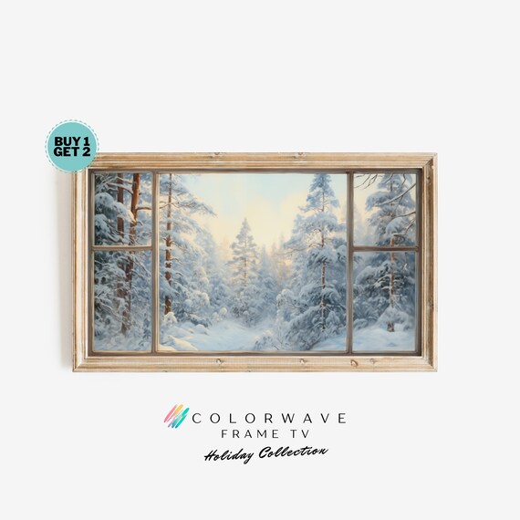 Snow Covered Pine Forest Window View Winter Christmas Scene Poster