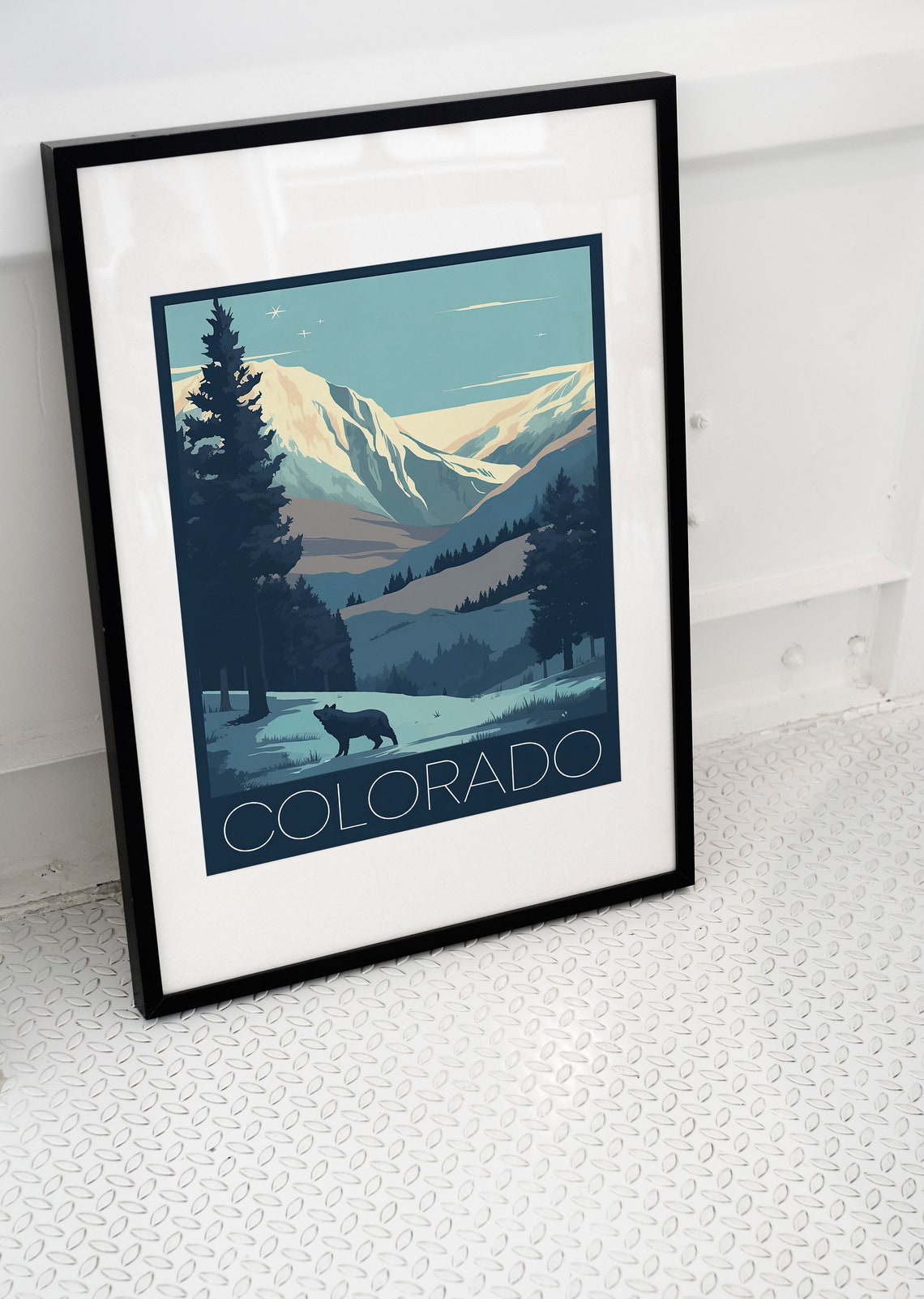 Colorado Mountain Retro Snow Peaks Wolf Forest Travel Poster - Image 2