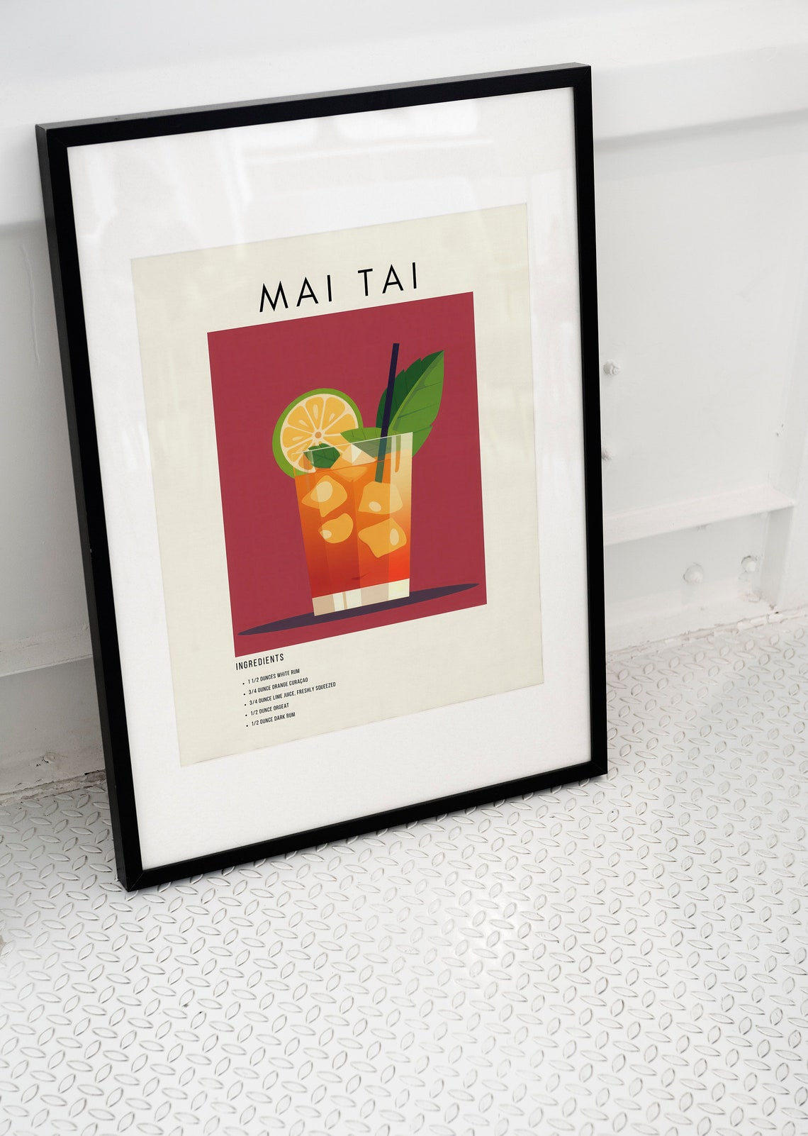 Mai Tai Tropical Cocktail Recipe Retro Minimalist Bar Decor Print - Image 3