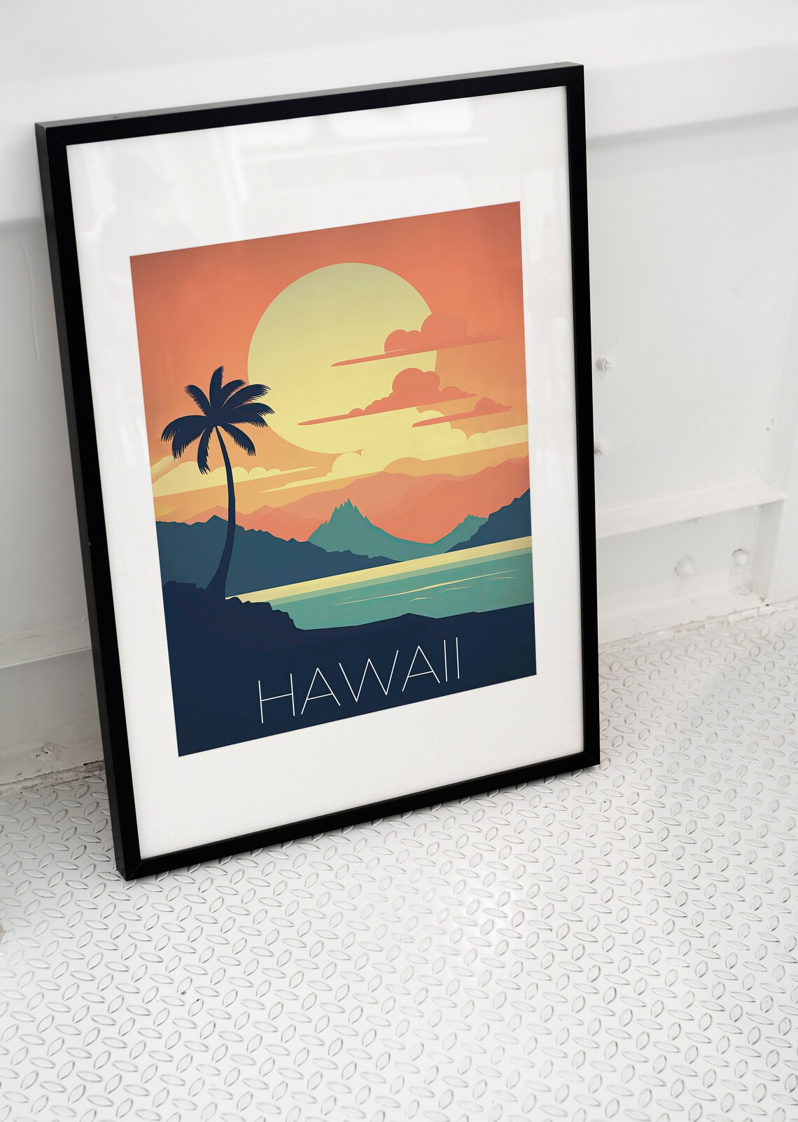 Hawaii Tropical Retro Sunset Palm Ocean Island Travel Poster - Image 2