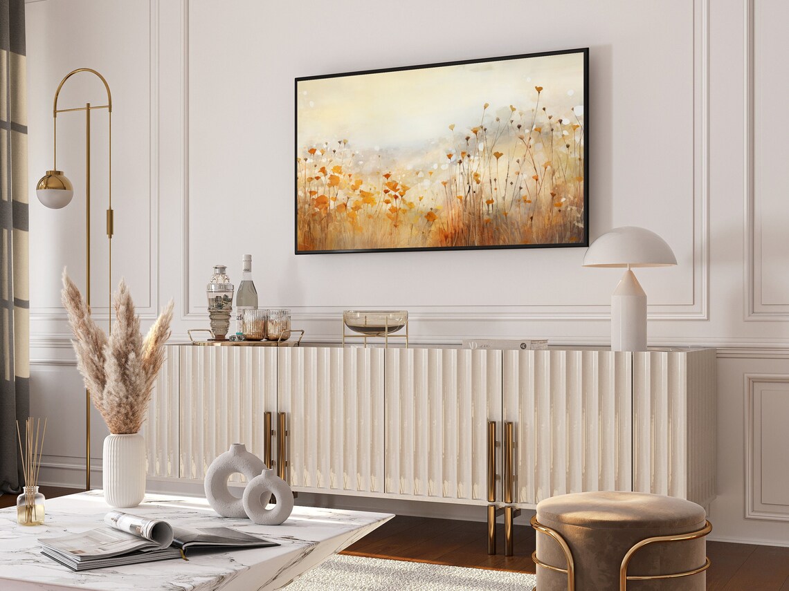 Dreamy Golden Autumn Wildflower Meadow Abstract Landscape Poster - Image 4