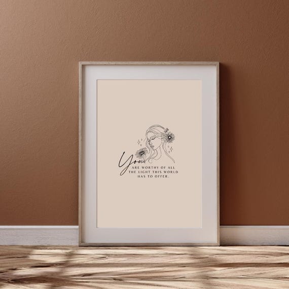 Poster You Are Worthy Beige Aesthetic Wall Poster Gift Decoration Print Typography Poster Wall Art Self Love