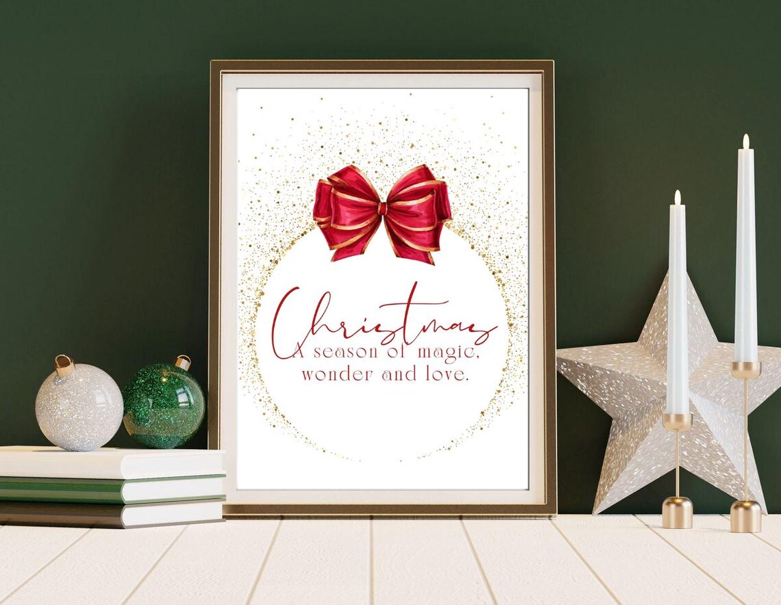 Christmas A Season Of Magic Wonder And Love Red Bow White Poster - Image 2