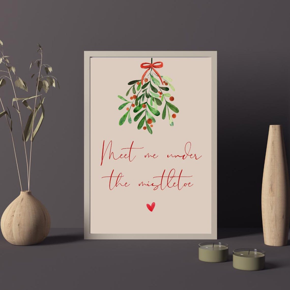 Meet Me Under the Mistletoe Watercolor Christmas Quote Poster - Image 2