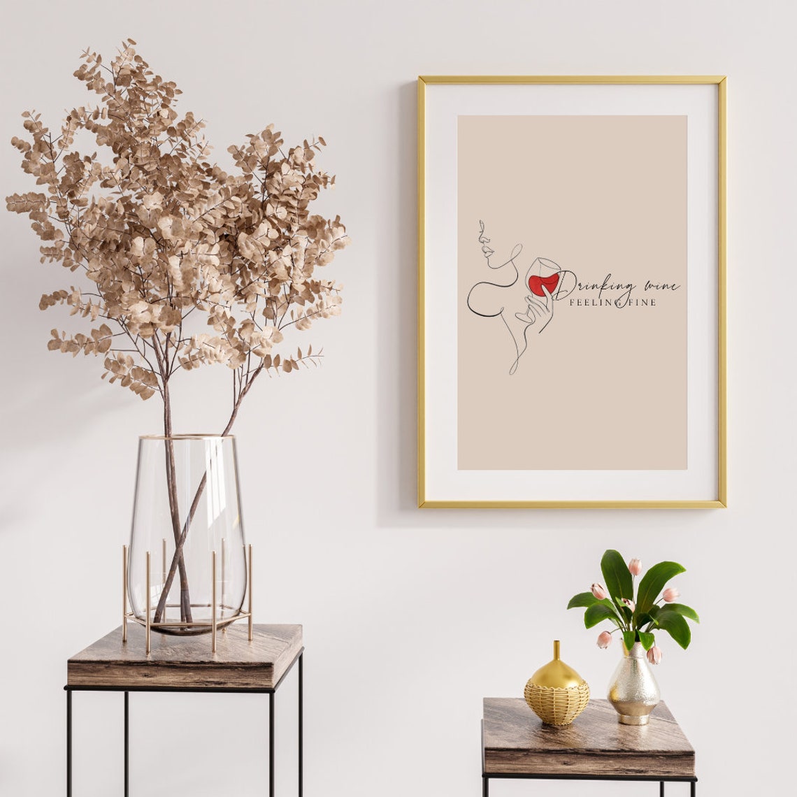 Drinking Wine Feeling Fine Line Art Red Wine Glass Quote Poster - Image 2