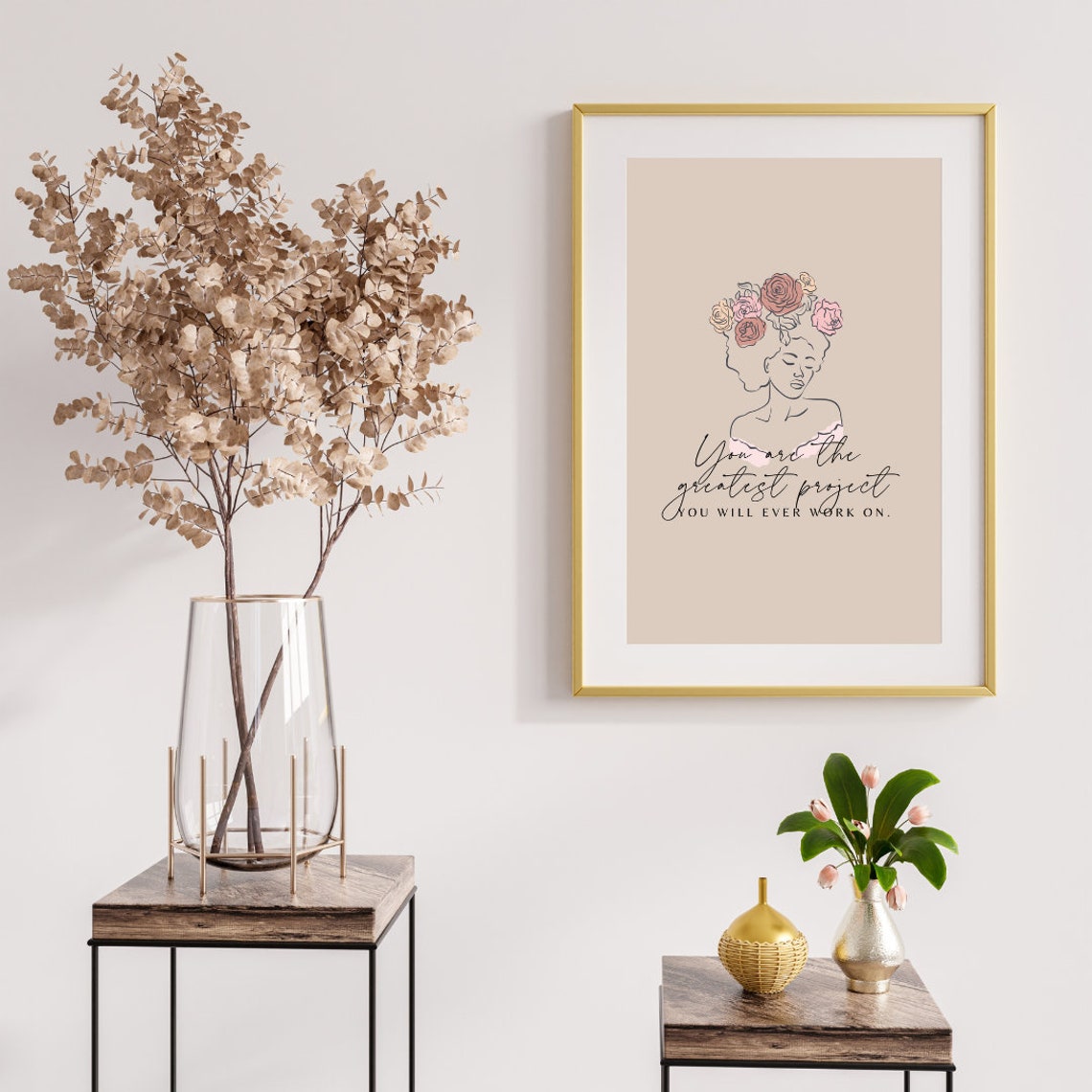 You Are the Greatest Project Floral Crown Line Art Quote Poster - Image 3