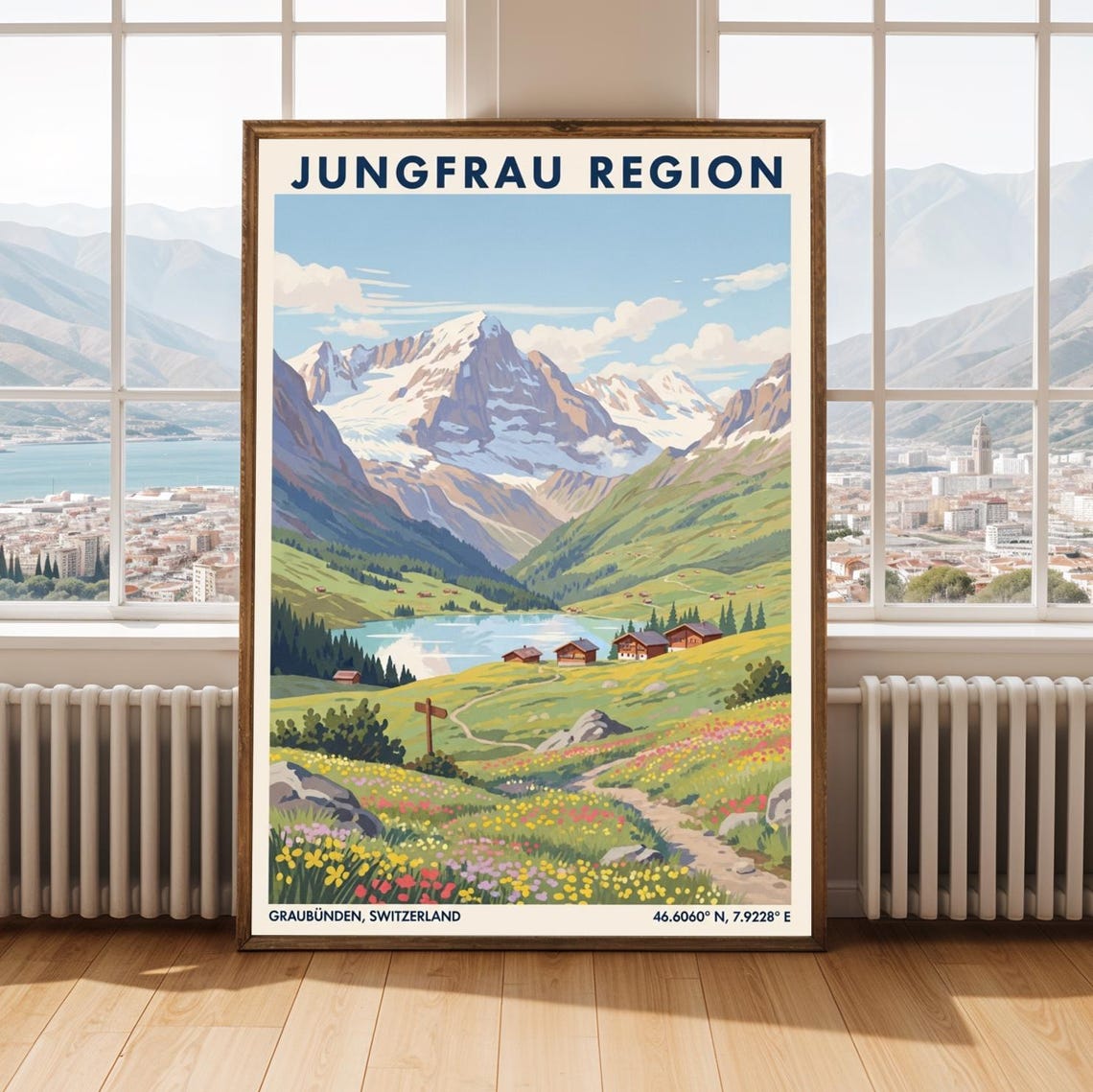 Jungfrau Region Switzerland Alpine Meadow Vintage Travel Poster