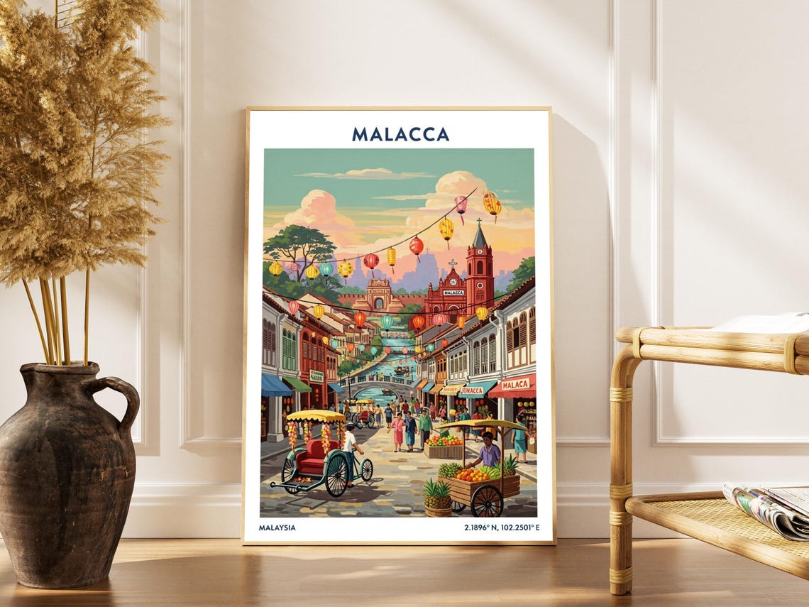 Malacca Malaysia Vintage Jonker Street Lanterns And Trishaw Poster
