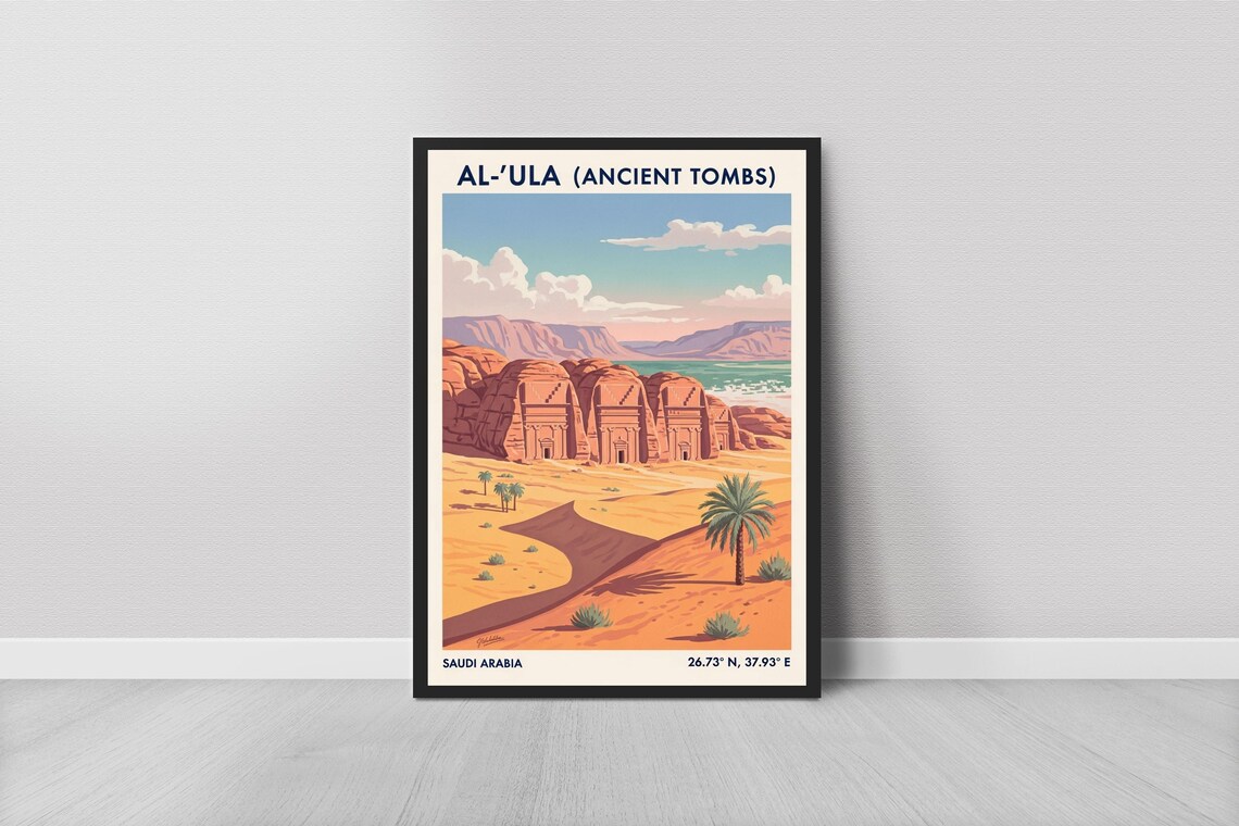 Al Ula Ancient Rock Tombs Saudi Arabia Desert Heritage Travel Poster