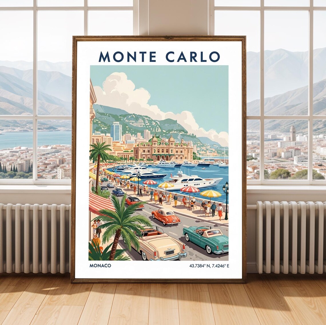 Monte Carlo Monaco Casino Harbor Riviera Vintage Travel Poster
