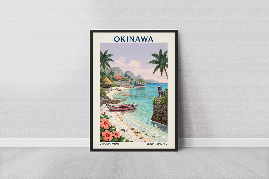 Okinawa Japan Tropical Beach Palm Cove Vintage Travel Poster Art